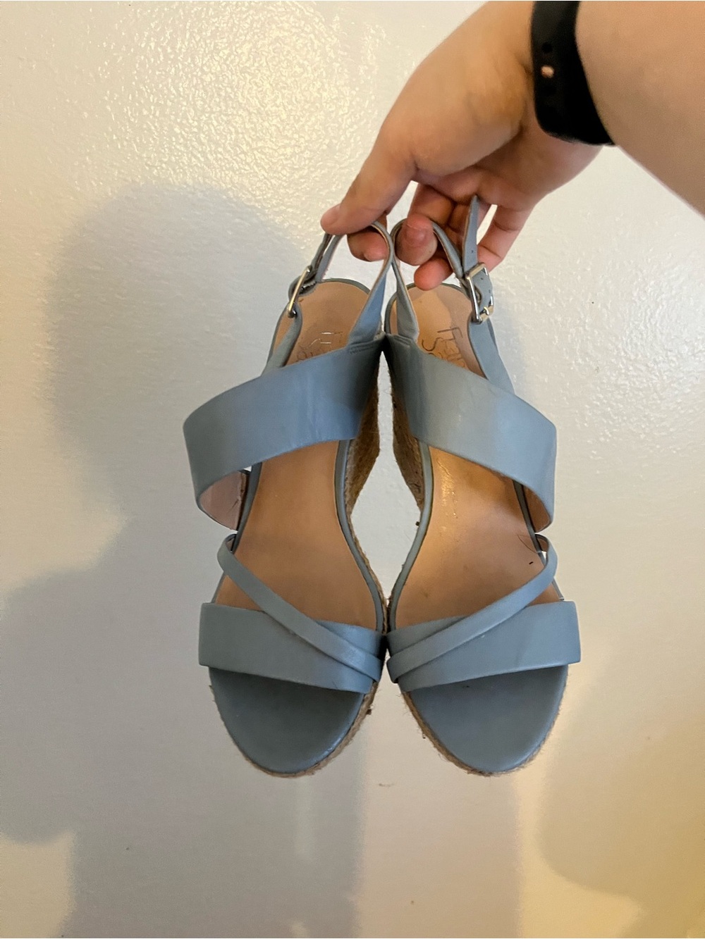 Franco Sarto Light Blue Wedge Sandals with Crisscross Straps